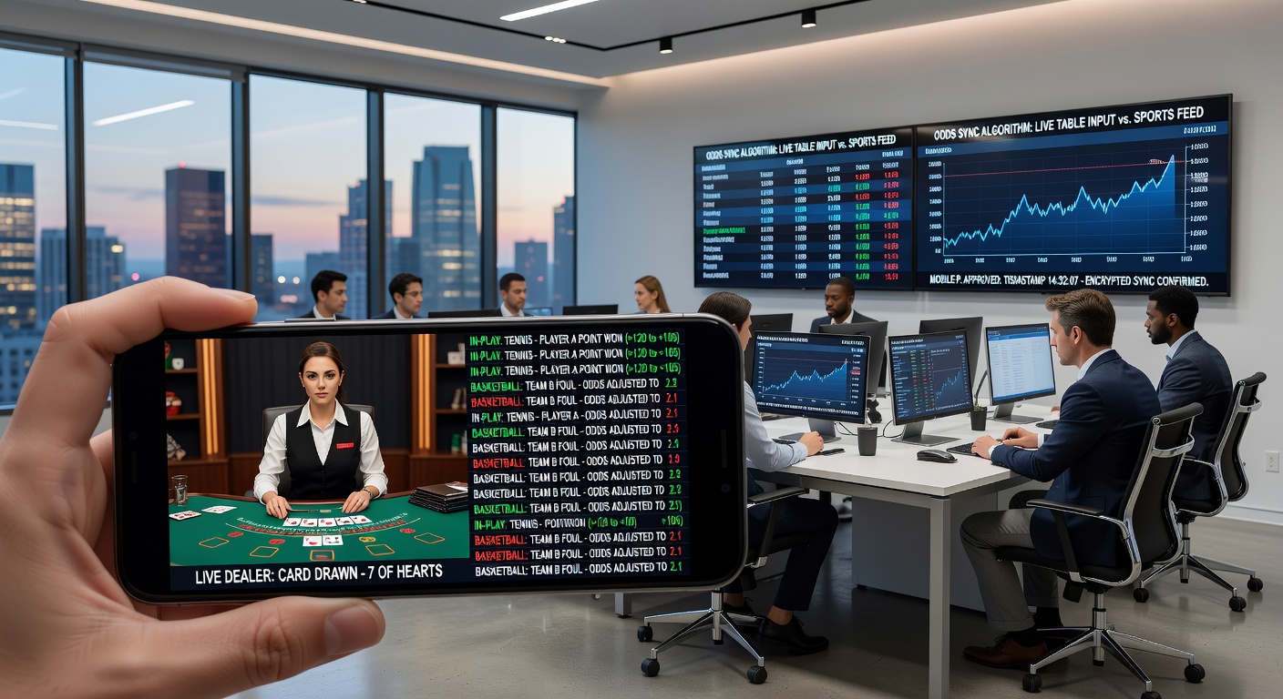 Technische Darstellung der Synchronisation zwischen Live-Dealer-Tischen und In-Play-Sportwetten auf mobilen Geräten